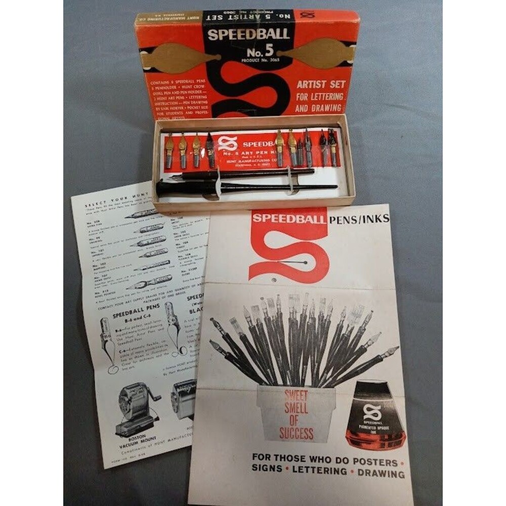 Hunt Speedball No 5 Art Pens Artist Set 3065 in Box Vintage